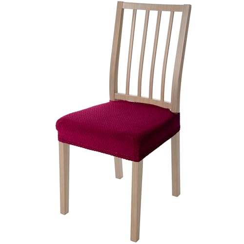 Viste tu hogar Pack 4 Stuhlbezug für Esszimmer von 45 bis 55 cm, ohne Rückenlehne, 100% hochwertiges Polyester, wasserdicht, reinigen, Karomuster, Burgunderrot. von Viste tu hogar
