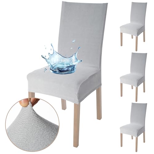 Viste tu hogar Pack 4 Stuhlhusse 45–55 cm, 100% hochwertiges Polyester, wasserdicht, leicht anzubringen und zu reinigen, Design Jacquard, Hellgrau von Viste tu hogar