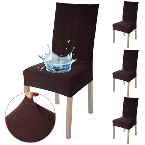 Viste tu hogar Pack 4 Stuhlhusse 45–55 cm, 100% hochwertiges Polyester, wasserdicht, leicht anzubringen und zu reinigen, Design Jacquard, Kaffee von Viste tu hogar