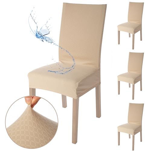 Viste tu hogar Pack 4 Stuhlhusse 45–55 cm, 100% hochwertiges Polyester, wasserdicht, leicht zu installieren und reinigen, Design Diamant, Camel von Viste tu hogar