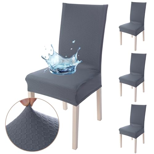Viste tu hogar Pack 4 Stuhlhusse 45–55 cm, 100% hochwertiges Polyester, wasserdicht, leicht zu installieren und reinigen, Design Diamant, Grau von Viste tu hogar