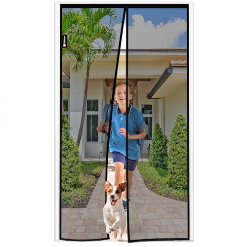 Fliegengitter Tür Ohne Bohren 105x220cm,Insektenschutz Tür Starken Magneten,3.8CM Verbreiterter Türkopf,Fliegengitter Magnet Balkontür/Terrassentür/Kellertür,Kanten aus Oxford-Stoff,Schwarz von VitHom