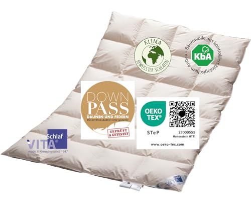 Vitaschlaf® Bio-Luxe-KBA TESTSIEGER W5 - WARM 100% GÄNSE Organic Daunendecke Deutsche Qualität Downpass 155x200cm von Vitaschlaf