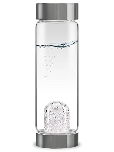 VitaJuwel ViA DIAMONDS - Wasserflasche mit echten Diamantsplittern (4 ct.) & Bergkristall für Innere Stärke und Energie von VitaJuwel