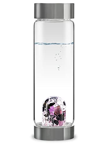 VitaJuwel ViA GUARDIAN - Wasserflasche Schwarzer Turmalin (Schörl), Amethyst & Bergkristall für Aufgeschlossenheit, Schutz & Klarheit von VitaJuwel
