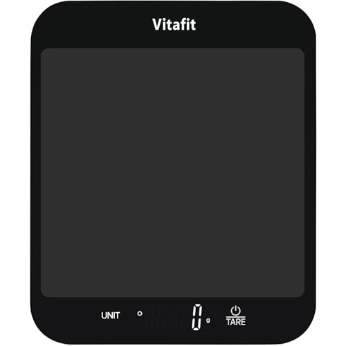 Vitafit 15kg Digitale Küchenwaage, Multifunktions-Lebensmittelwaage, Digitalwaage mit LED-Display, Gehärtetes Glas Gewicht Gramm 1 g Richtigkeit,Schwarz von Vitafit