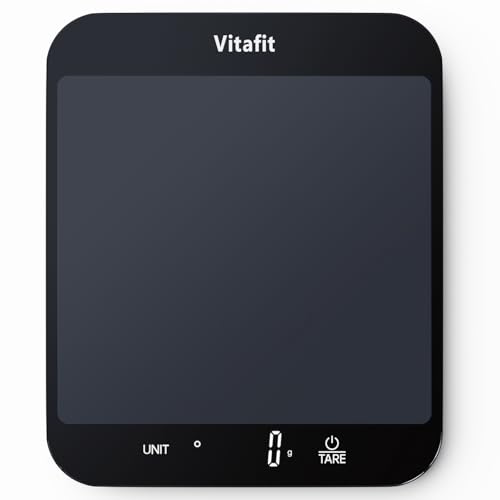 Vitafit 15kg Digitale Küchenwaage, Multifunktions-Lebensmittelwaage, Digitalwaage Briefwaage mit LED-Display, Gehärtetes Glas Gewicht Gramm 1 g Richtigkeit,Schwarz von Vitafit