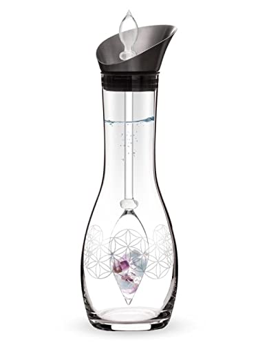 VitaJuwel Era Set FLOWER OF LIFE | Edelsteinwasserset mit einer Blume des Lebens - Gravur und Amethyst, Aquamarin & Bergkristall von VitaJuwel
