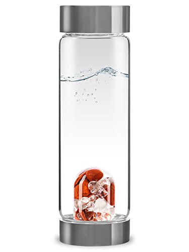 VitaJuwel ViA FITNESS - Wasserflasche mit Roter Jaspis, Magnesit & Bergkristall für Willenskraft und Stärke von VitaJuwel