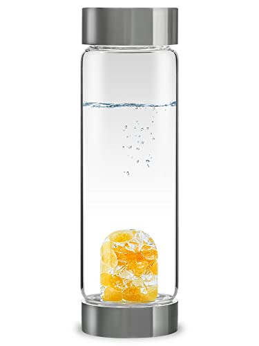 VitaJuwel ViA SUNNY MORNING | Wasserflasche mit Orangencalzit & Bergkristall für Motivation & Optimismus von VitaJuwel