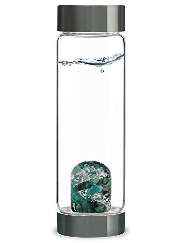 VitaJuwel ViA VITALITY | Wasserflasche mit Smaragd & Bergkristall für Regeneration und Erneuerung von VitaJuwel