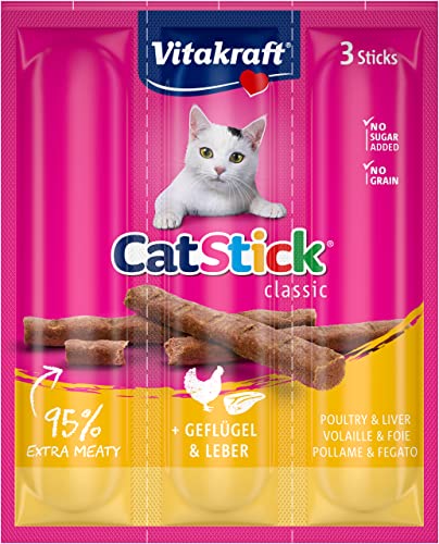VITAKRAFT - Katzensnacks „Cat-Stick Mini“, mit Geflügel und Leber, Katzenfutter, frischer Beutel mit 3 Sticks à 6 g von Vitakraft