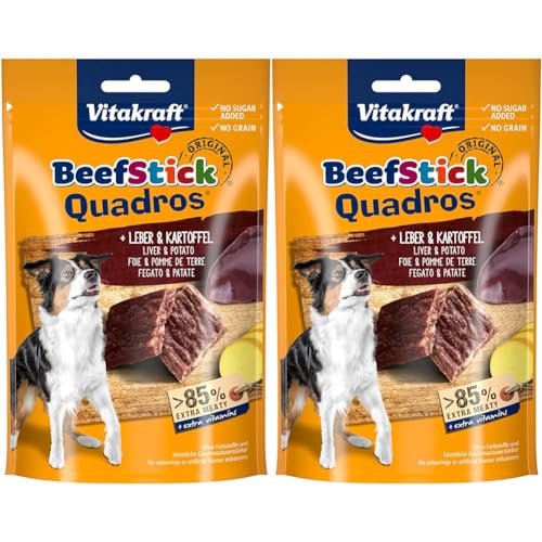 Vitakraft Beef Stick Quadros, Hundeleckerlie, extra fleischig, mit Leber und Kartoffel, zum Belohnen und Verwöhnen (1x 70g) (Packung mit 2) von Vitakraft