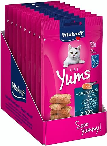 Vitakraft Cat Yums, Katzensnack, mit Lachs, extra fleischig, mit sichtbarer Füllung, unterstützen Haut und Fell, in Vorratsgröße, ohne Zusatz von Zucker und Getreide (9x 40g) von Vitakraft