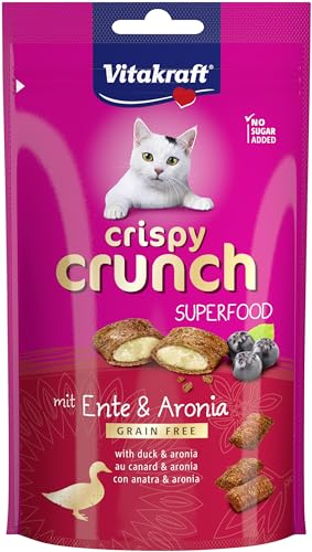 Vitakraft Crispy Crunch, knusprige Snackkissen gefüllt mit Ente und Aronia, Katzensnack, zuckerfrei (1x 60g) von Vitakraft
