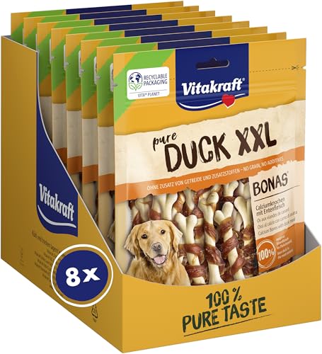 Vitakraft Pure Duck XXL Bonas, Hundeleckerli, Calciumknochen mit Entenfleisch, Hunde Trainingsleckerli, ohne Zusatz von Zucker (8x 200g) von Vitakraft