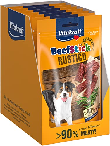 Vitakraft Beef Stick Rustico, Hundeleckerli, fleischige Salamihäppchen, Hunde Trainingsleckerli, ohne Zusatz von Zucker (7x 55g) von Vitakraft