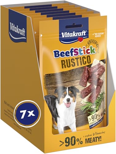 Vitakraft Beef Stick Rustico, Hundeleckerli, fleischige Salamihäppchen, Hunde Trainingsleckerli, ohne Zusatz von Zucker (7x 55g) von Vitakraft