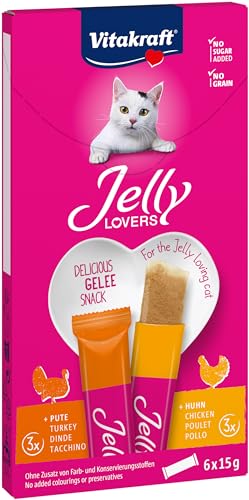 Vitakraft Jelly Lovers, Katzensnack, Gelées zum Schlecken, mit Huhn und Pute, zum Verwöhnen zwischendurch, ohne Zusatz von Zucker und Getreide (6x 15g) von Vitakraft