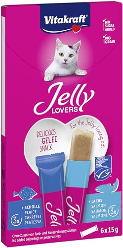 Vitakraft Jelly Lovers, Katzensnack, mit Lachs und Scholle, im Vorratspack, ohne Zusatz von Zucker und Getreide (6x 15g) von Vitakraft