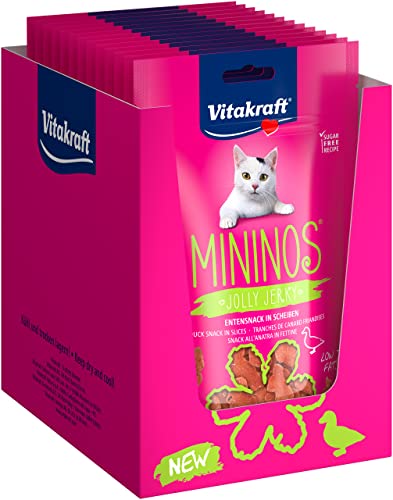 Vitakraft Mininos Jolly Jerky, Entensnack in Scheiben, Katzensnack, zum Belohnen und Verwöhnen, ohne Zuckerzusatz, geringer Fettanteil (13x 40g) von Vitakraft