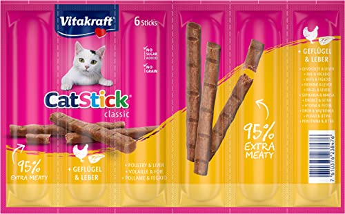 Vitakraft Katzensnacks, Fleischige Sticks mit Geflügel und Leber, Cat Stick mini, 23847, 6 Stück von Vitakraft