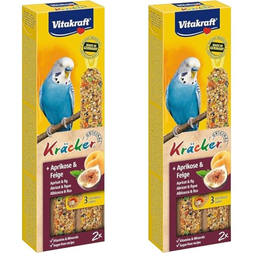 Vitakraft Kräcker, mit Aprikose und Feige, Knabberstangen für Wellensittiche (1x 60g) (Packung mit 2) von Vitakraft