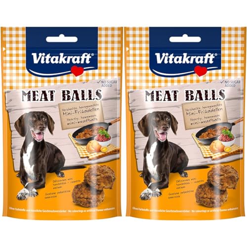 Vitakraft Meat Balls, Mini-Frikadellen, Hundesnack, ideal als Belohnung, ohne Zuckerzusatz (1x 80g) (Packung mit 2) von Vitakraft