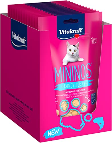Vitakraft Mininos Fancy Jerky, Lachssnack für Katzen, zum Belohnen und Verwöhnen, geringer Fettanteil, ohne Zuckerzusatz (13x 40g) von Vitakraft