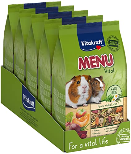 Vitakraft Menü Vital, Meerschweinchen Futter, mit Apfel und Kürbis, mit Kräutern, ohne Zusatz von Zucker und Getreide (5x 1kg) von Vitakraft