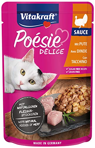 Vitakraft - Poésie Délice Weide, Nassfutter für Katzen mit Fleischstücken in Sauce, saftige Sorte Türkeibrust- 85 g von Vitakraft