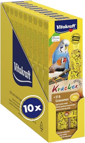 Vitakraft Kräcker, mit Ei und Grassamen, Knabberstangen für Sittiche und Exoten, in Vorratsgröße, ohne Zusatz von Zucker (10x 54g) von Vitakraft