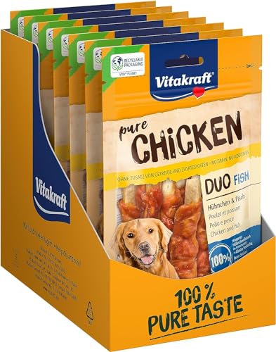 Vitakraft Fleischsnacks, Chicken Duo Fish, fleischiger Hundesnack, mit Hühnchen, mit Fisch, mit Omega-3-Fettsäuren, ohne Zusatz von Zucker und Getreide (8x 80g) von Vitakraft