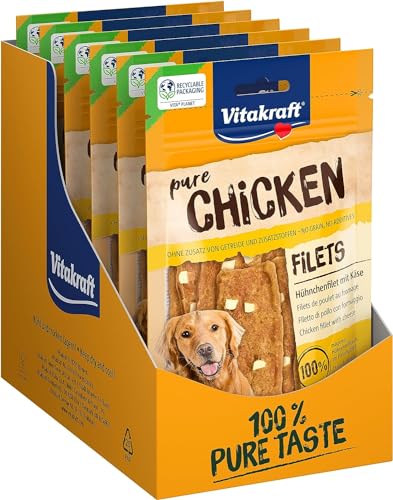 Vitakraft Pure Chicken, Hühnchenfilets mit Käse, fleischiger Hundesnack, recyclingfähige Verpackung, ohne Zusatz von Zucker und Getreide (9x 80g) von Vitakraft
