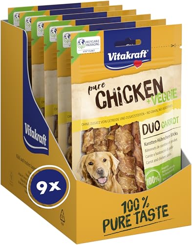 Vitakraft Pure Chicken Veggie, Hundeleckerli, Sticks mit Hühnchen und Karotte, Hunde Trainingsleckerli, ohne Zusatz von Zucker (9x 80g) von Vitakraft