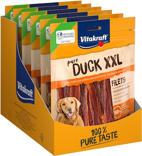 Vitakraft Entenbrustfiletstreifen XXL, Hundesnack, mit magerem Entenfleisch, im wiederverschließbaren XXL-Beutel, ohne Zusatz von Zucker und Getreide (6x 250g) von Vitakraft