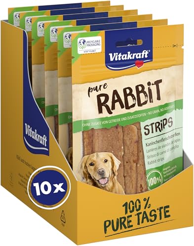Vitakraft Pure Rabbit Strips, Hundeleckerli, Kaninchenfleischstreifen, Hunde Trainingsleckerli, ohne Zusatz von Zucker (10x 80g) von Vitakraft