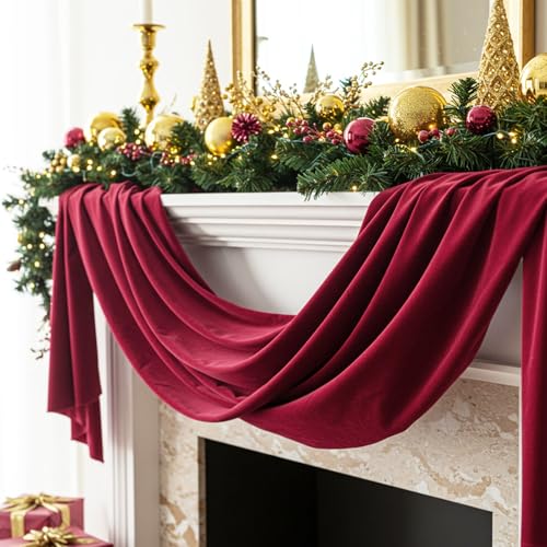 VitalCozy 3 m lange Weihnachts-Samt-Girlanden, Dekorationsset, Weihnachtsstoff, Banner, Weihnachtsbaumgirlande für Kaminsims, Tische, Wand, Innen- und Außenbereich, Party-Dekoration (rot) von VitalCozy