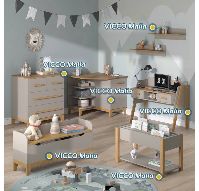 VitaliSpa® Bücherregal Malia, Cashmere-Eiche, 107.2 x 50 cm mit Sitzbank von VitaliSpa®
