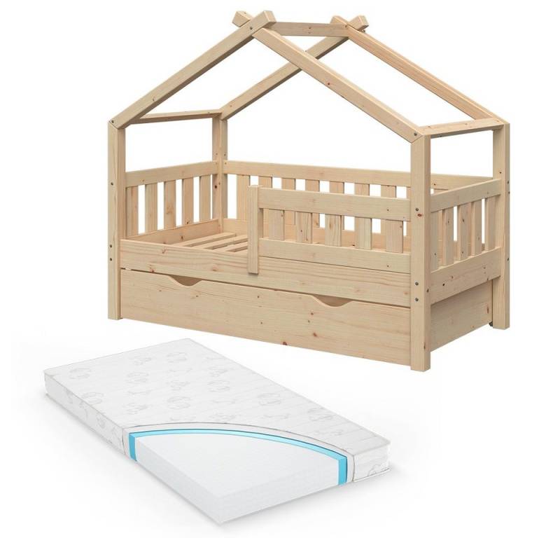 VitaliSpa® Hausbett Design, Naturholz, 70x140 cm mit Schublade und Matratze von VitaliSpa®