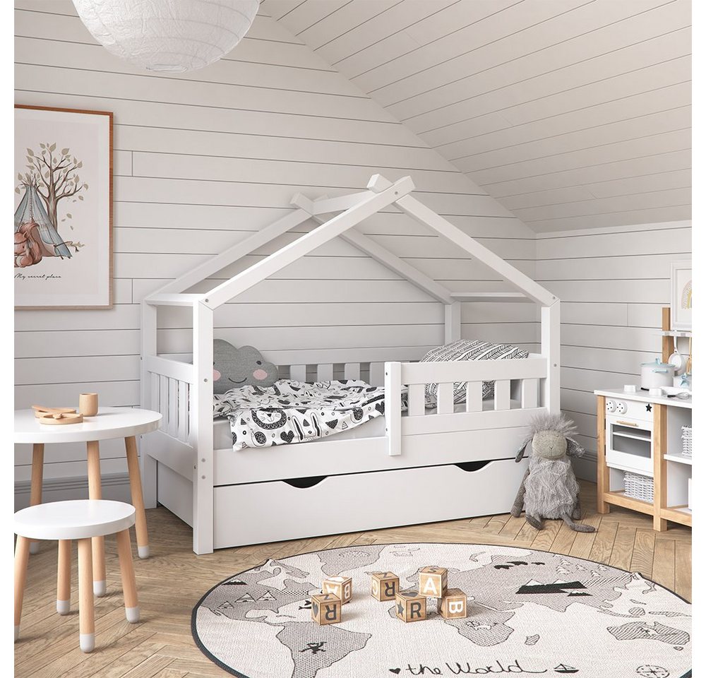 VitaliSpa® Hausbett Design, Weiß, 70x140 cm mit Schublade und Matratze von VitaliSpa®