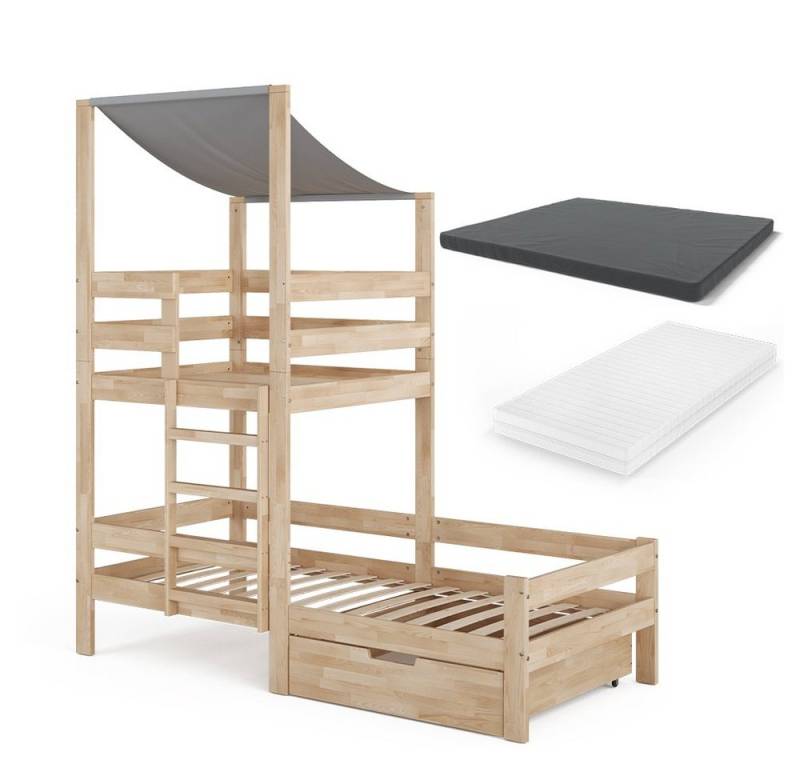 VitaliSpa® Hausbett Tom, Naturholz, 90x200 cm mit Schublade und 2 Matratzen von VitaliSpa®