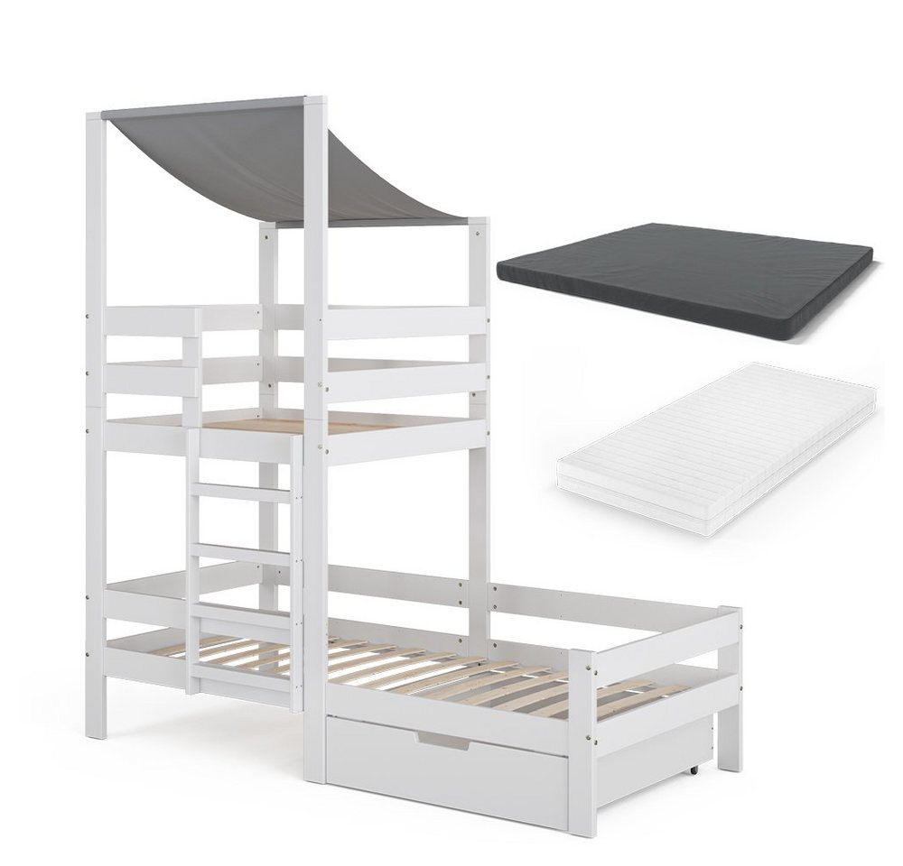 VitaliSpa® Hausbett Tom, Weiß, 90x200 cm mit Schublade und 2 Matratzen von VitaliSpa®