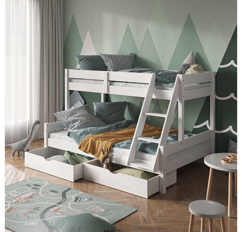 VitaliSpa® Hochbett Kinderbett Spielbett Everest 120x200cm Weiß Schubladen (mit Leiter und Schubladen) von VitaliSpa®