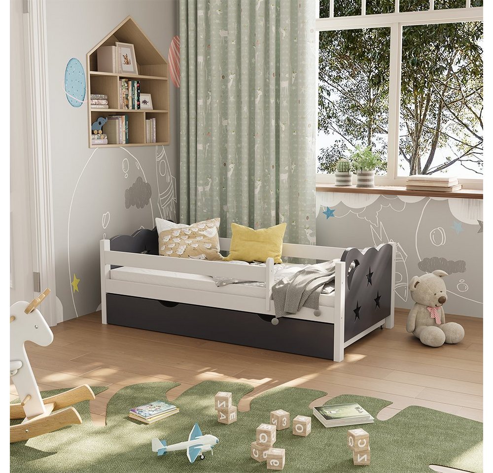 VitaliSpa® Kinderbett Jessica, Grau/Weiß, 70x140 cm mit Schublade und Matratze von VitaliSpa®