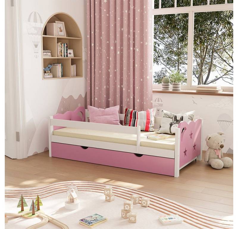VitaliSpa® Kinderbett Jessica, Rosa/Weiß, 80x160 cm mit Schublade, ohne Matratze, Fade Resistant von VitaliSpa®