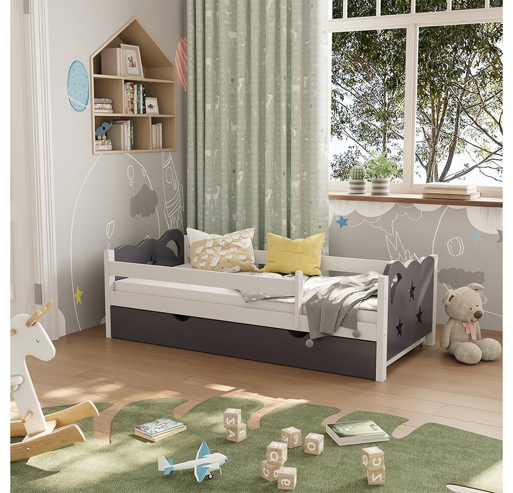 VitaliSpa® Kinderbett Jessica, Weiß/Grau, 80x160 cm mit Schublade und Matratze von VitaliSpa®