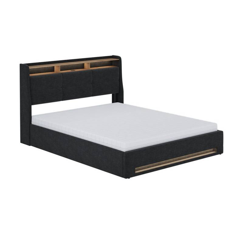 VitaliSpa® Polsterbett Christin, Anthrazit/Eiche, 160x200 mit LED, USB-Anschluss, Matratze von VitaliSpa®