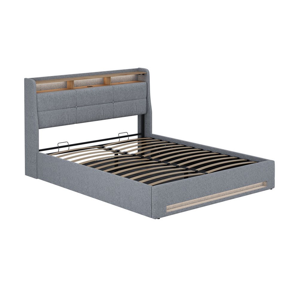 VitaliSpa® Polsterbett Christin, Grau/Eiche, 160x200 mit LED und USB-Anschluss von VitaliSpa®
