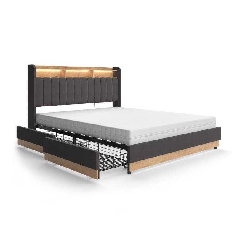 VitaliSpa® Polsterbett Nura, Anthrazit/Eiche, 160x200 cm mit Matratze von VitaliSpa®